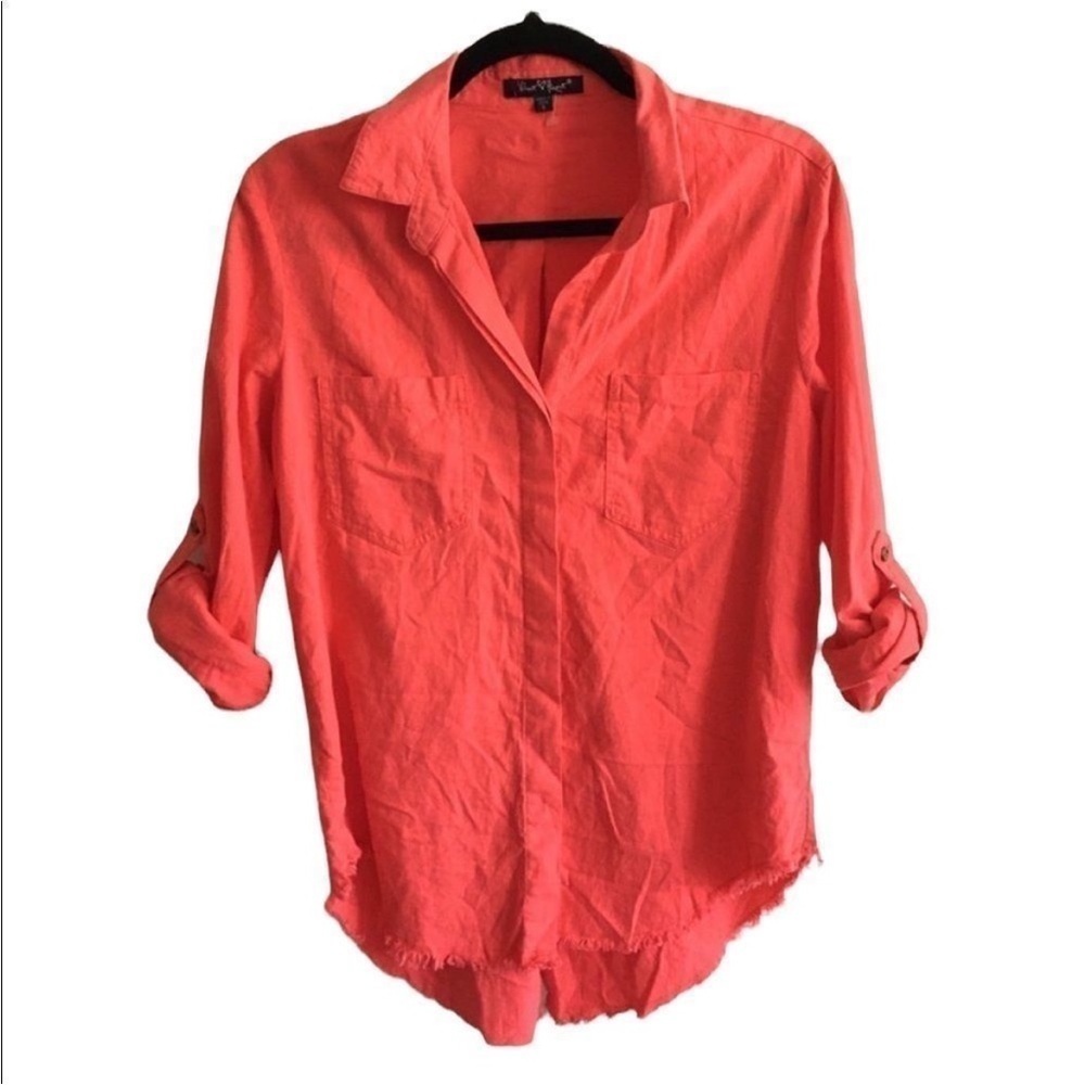 VELVET HEART Linen Button Front Blouse Melon S